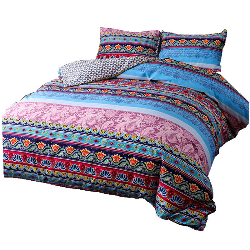 KTX-947091 Bohemian Ethnic Style Three-Piece Bedding Set – Floral Design, Twin to King Sizes Available
