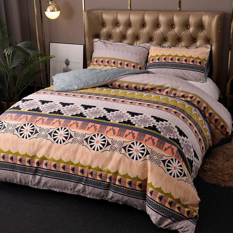 KTX-947091 Bohemian Ethnic Style Three-Piece Bedding Set – Floral Design, Twin to King Sizes Available