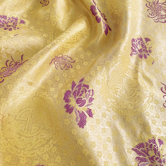 KTX-947603 Handmade Yellow Nylon Satin Fabric for DIY Projects - 90cm Wide Brocade for Clothing, Decor, and Accessories