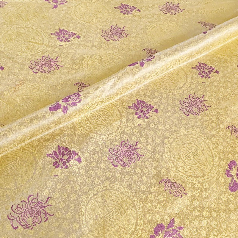 KTX-947603 Handmade Yellow Nylon Satin Fabric for DIY Projects - 90cm Wide Brocade for Clothing, Decor, and Accessories