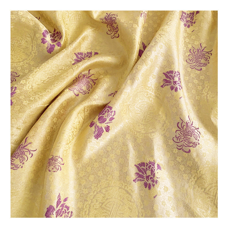 KTX-947603 Handmade Yellow Nylon Satin Fabric for DIY Projects - 90cm Wide Brocade for Clothing, Decor, and Accessories