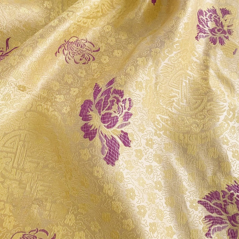 KTX-947603 Handmade Yellow Nylon Satin Fabric for DIY Projects - 90cm Wide Brocade for Clothing, Decor, and Accessories
