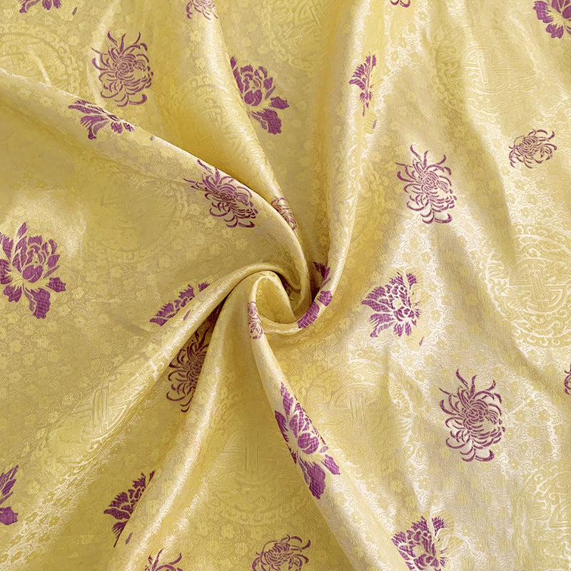 KTX-947603 Handmade Yellow Nylon Satin Fabric for DIY Projects - 90cm Wide Brocade for Clothing, Decor, and Accessories