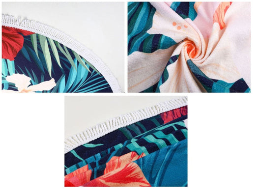 KTX-947603 Round Microfiber Beach Towel - Flower Design, 150cm