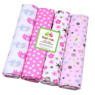 KTX-948755 Organic Cotton Receiving Blankets Set - 4 Soft Flannel Designs, 30"x30" Each, Ideal for Swaddling and Burp Cloths