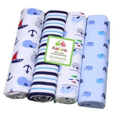 KTX-948755 Organic Cotton Receiving Blankets Set - 4 Soft Flannel Designs, 30"x30" Each, Ideal for Swaddling and Burp Cloths