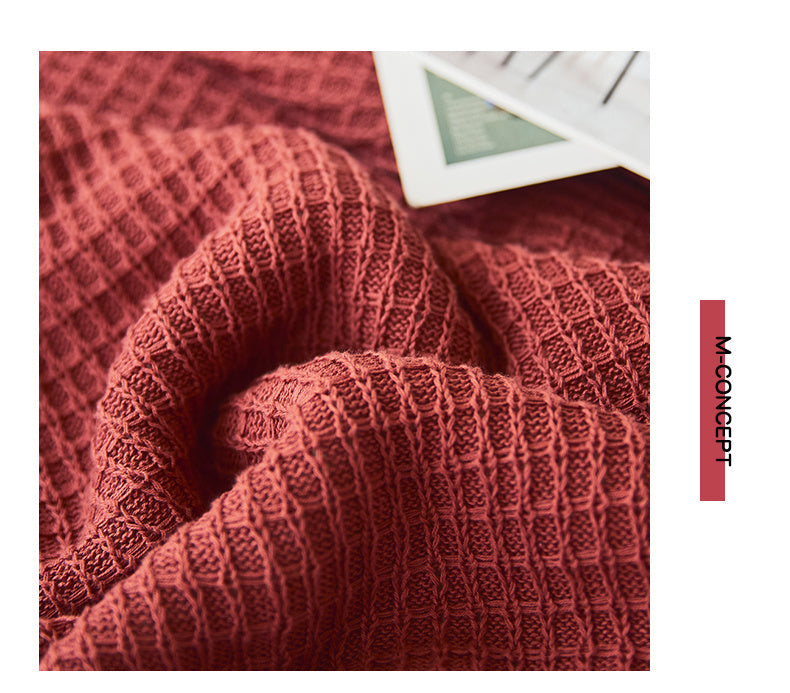 KTX-949075 Cozy Cotton Waffle Knitted Blanket for Office Naps - 130x160CM, Available in Multiple Colors