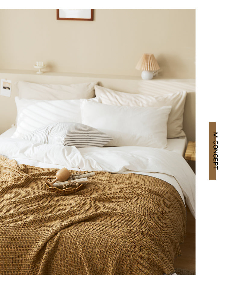 KTX-949075 Cozy Cotton Waffle Knitted Blanket for Office Naps - 130x160CM, Available in Multiple Colors