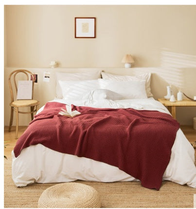 KTX-949075 Cozy Cotton Waffle Knitted Blanket for Office Naps - 130x160CM, Available in Multiple Colors