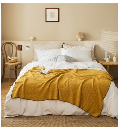 KTX-949075 Cozy Cotton Waffle Knitted Blanket for Office Naps - 130x160CM, Available in Multiple Colors