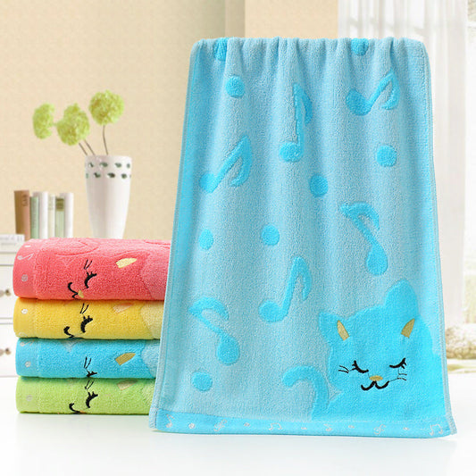 KTX-949651 Bamboo Fiber Cat Design Small Towel - 25x50 cm, Soft & Absorbent Construction