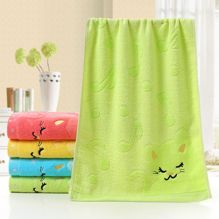 KTX-949651 Bamboo Fiber Cat Design Small Towel - 25x50 cm, Soft & Absorbent Construction