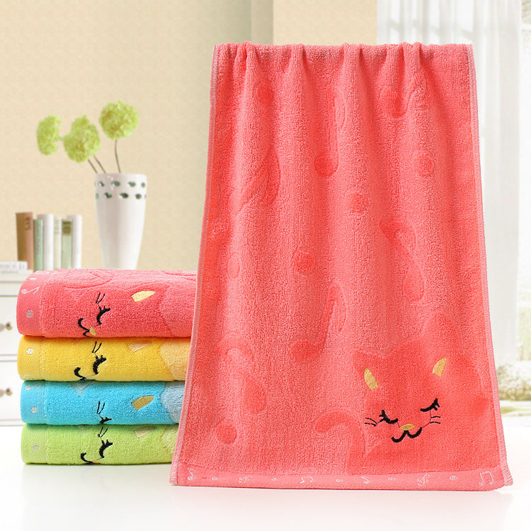 KTX-949651 Bamboo Fiber Cat Design Small Towel - 25x50 cm, Soft & Absorbent Construction