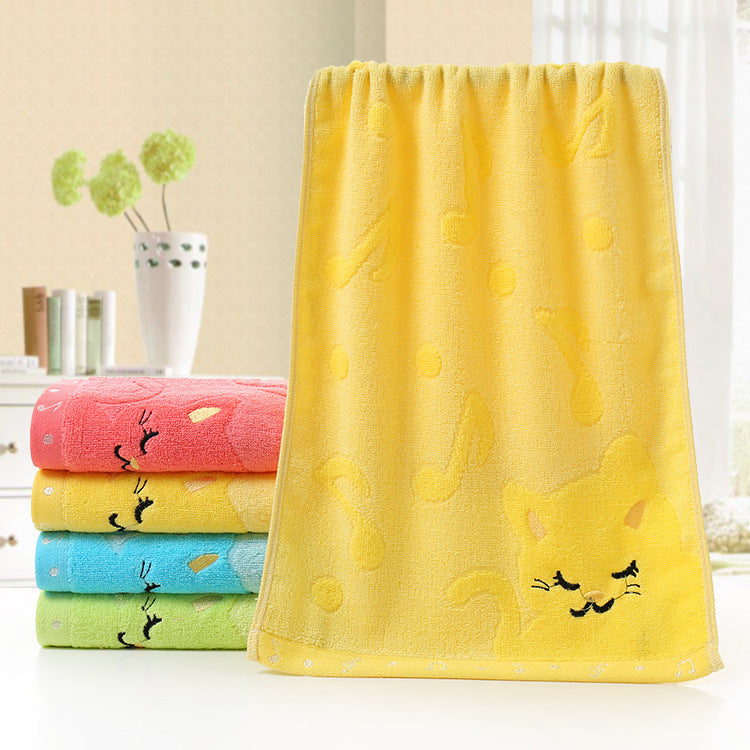 KTX-949651 Bamboo Fiber Cat Design Small Towel - 25x50 cm, Soft & Absorbent Construction