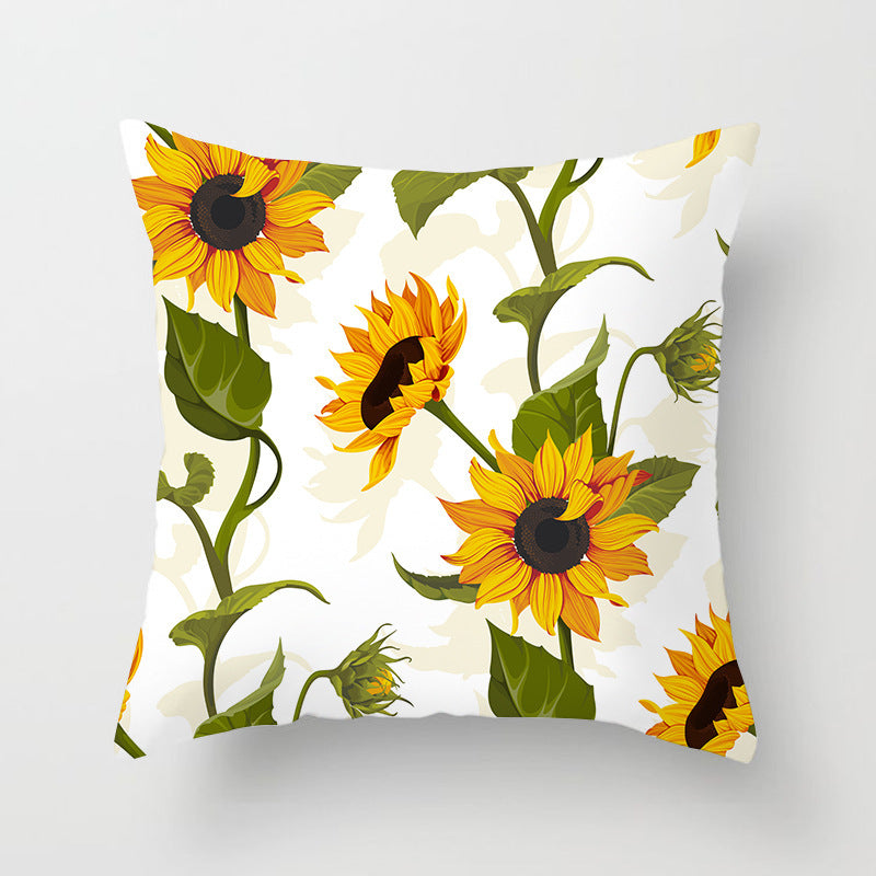 KTX-951123 Sunflower Pattern Peach Skin Sofa Pillowcase, 45cm x 45cm, Pure White Back