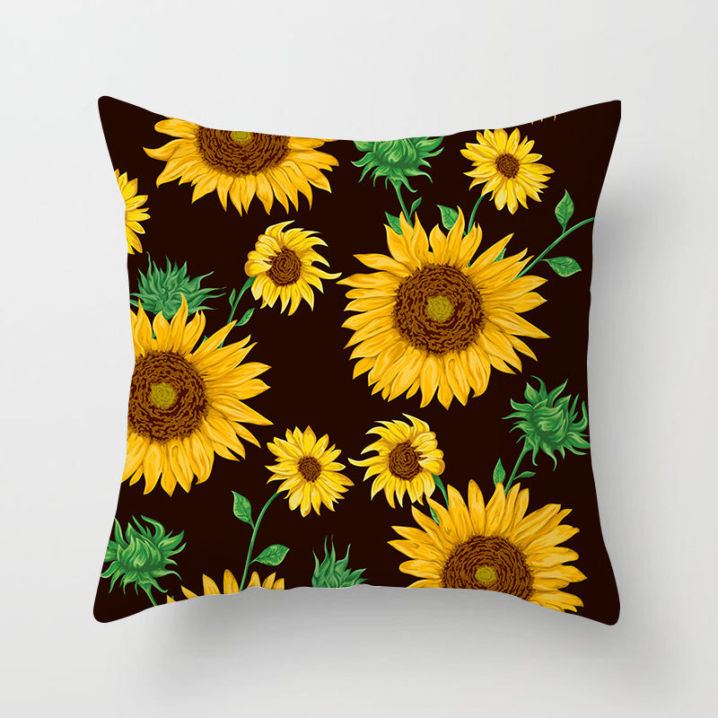 KTX-951123 Sunflower Pattern Peach Skin Sofa Pillowcase, 45cm x 45cm, Pure White Back