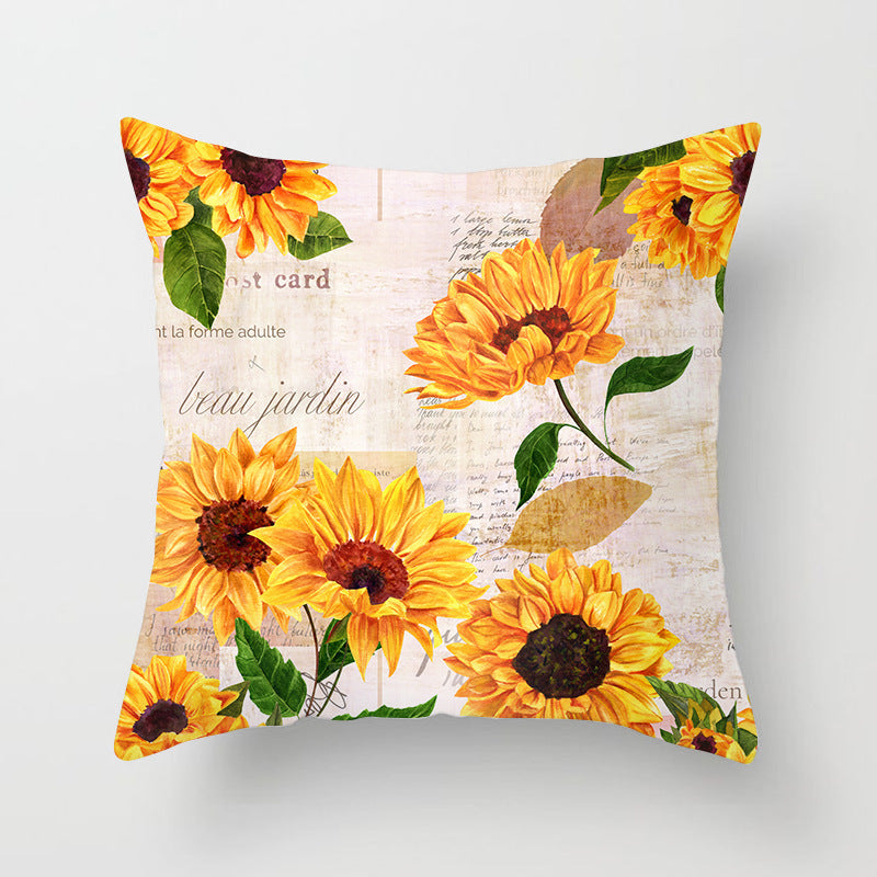 KTX-951123 Sunflower Pattern Peach Skin Sofa Pillowcase, 45cm x 45cm, Pure White Back