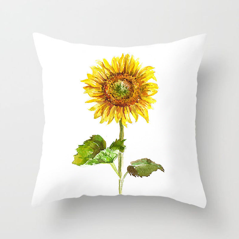 KTX-951123 Sunflower Pattern Peach Skin Sofa Pillowcase, 45cm x 45cm, Pure White Back