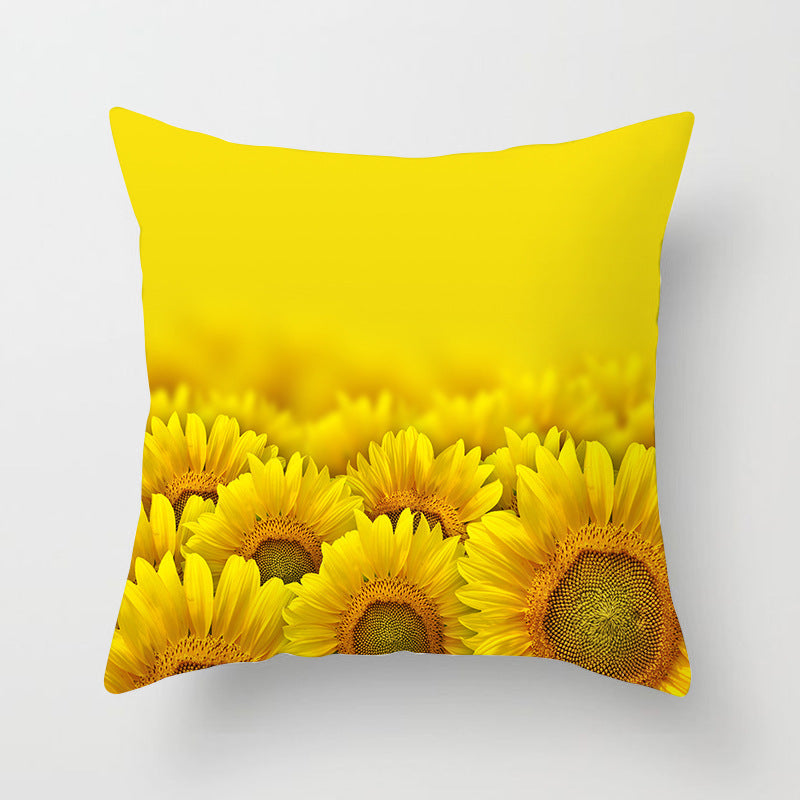 KTX-951123 Sunflower Pattern Peach Skin Sofa Pillowcase, 45cm x 45cm, Pure White Back