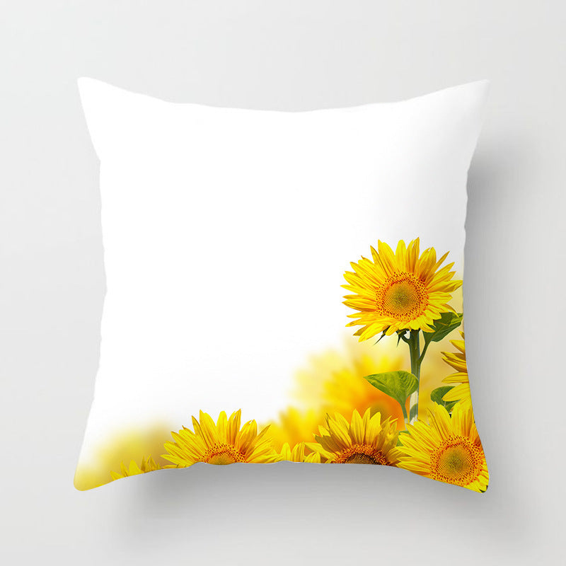KTX-951123 Sunflower Pattern Peach Skin Sofa Pillowcase, 45cm x 45cm, Pure White Back
