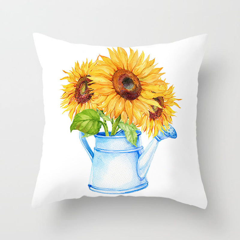KTX-951123 Sunflower Pattern Peach Skin Sofa Pillowcase, 45cm x 45cm, Pure White Back