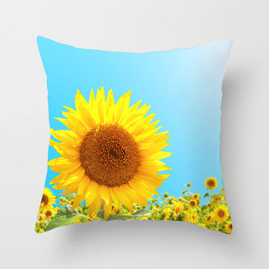 KTX-951123 Sunflower Pattern Peach Skin Sofa Pillowcase, 45cm x 45cm, Pure White Back