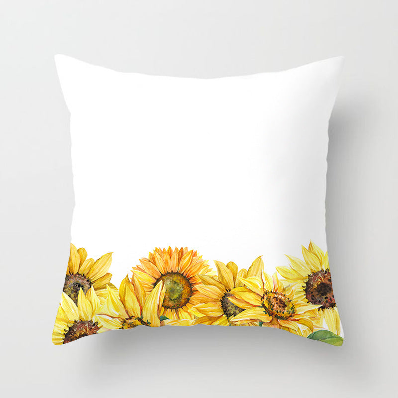 KTX-951123 Sunflower Pattern Peach Skin Sofa Pillowcase, 45cm x 45cm, Pure White Back