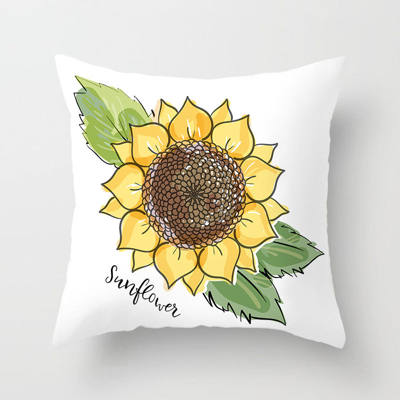 KTX-951123 Sunflower Pattern Peach Skin Sofa Pillowcase, 45cm x 45cm, Pure White Back