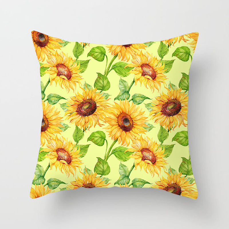 KTX-951123 Sunflower Pattern Peach Skin Sofa Pillowcase, 45cm x 45cm, Pure White Back