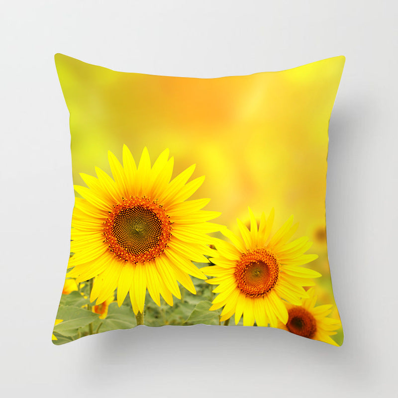KTX-951123 Sunflower Pattern Peach Skin Sofa Pillowcase, 45cm x 45cm, Pure White Back
