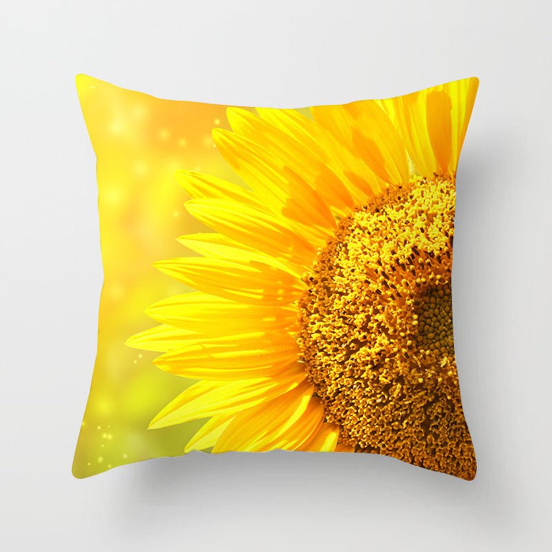 KTX-951123 Sunflower Pattern Peach Skin Sofa Pillowcase, 45cm x 45cm, Pure White Back