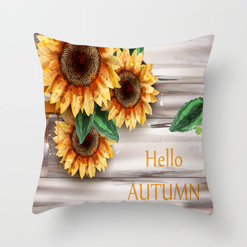 KTX-951123 Sunflower Pattern Peach Skin Sofa Pillowcase, 45cm x 45cm, Pure White Back