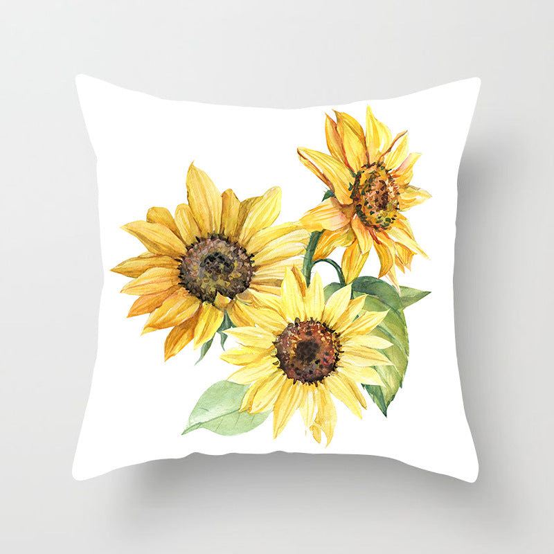 KTX-951123 Sunflower Pattern Peach Skin Sofa Pillowcase, 45cm x 45cm, Pure White Back