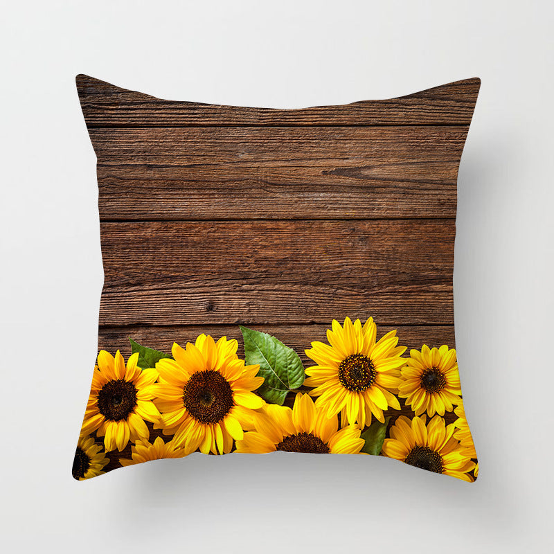 KTX-951123 Sunflower Pattern Peach Skin Sofa Pillowcase, 45cm x 45cm, Pure White Back