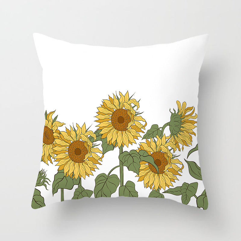 KTX-951123 Sunflower Pattern Peach Skin Sofa Pillowcase, 45cm x 45cm, Pure White Back