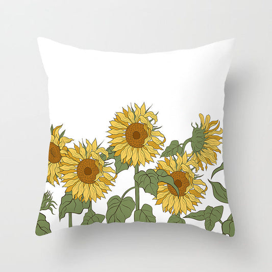KTX-951123 Sunflower Pattern Peach Skin Sofa Pillowcase, 45cm x 45cm, Pure White Back