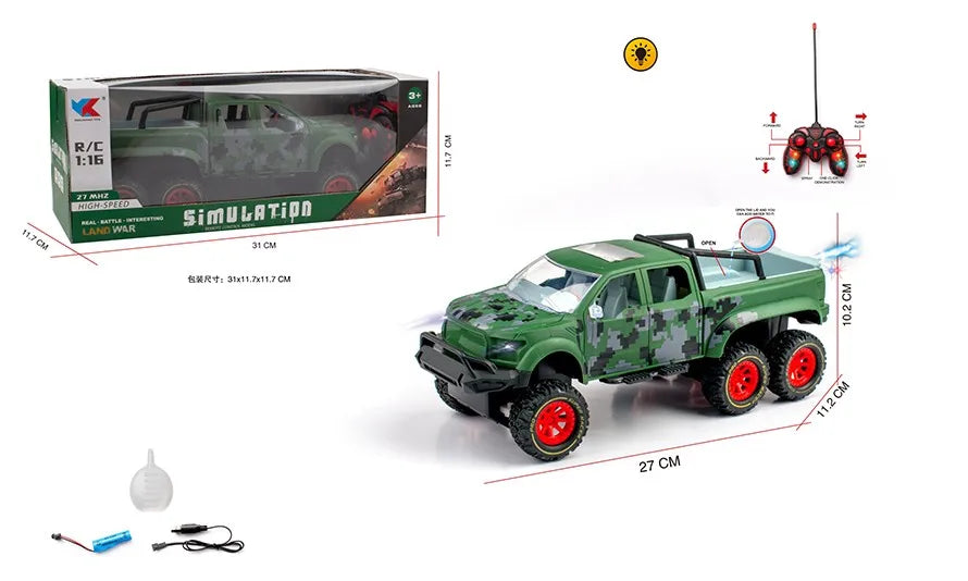 1:16 Remote Control Climbing Car Toy - 6WD Rc Rock Crawler with Light Spray for Ages 8 and Up