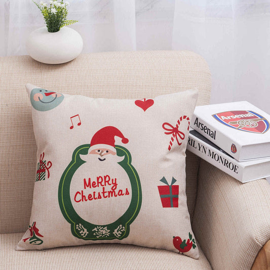 KTX-953427 Christmas Linen Pillowcase with Stripes - 45x45cm, Multiple Colors Available