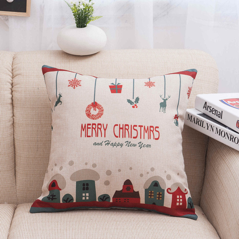 KTX-953427 Christmas Linen Pillowcase with Stripes - 45x45cm, Multiple Colors Available