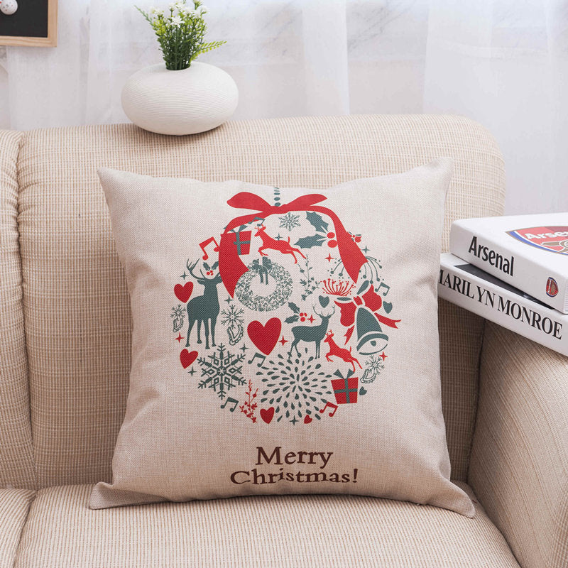 KTX-953427 Christmas Linen Pillowcase with Stripes - 45x45cm, Multiple Colors Available