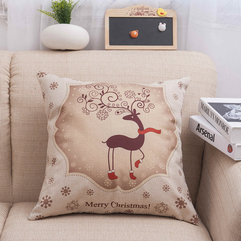 KTX-953427 Christmas Linen Pillowcase with Stripes - 45x45cm, Multiple Colors Available
