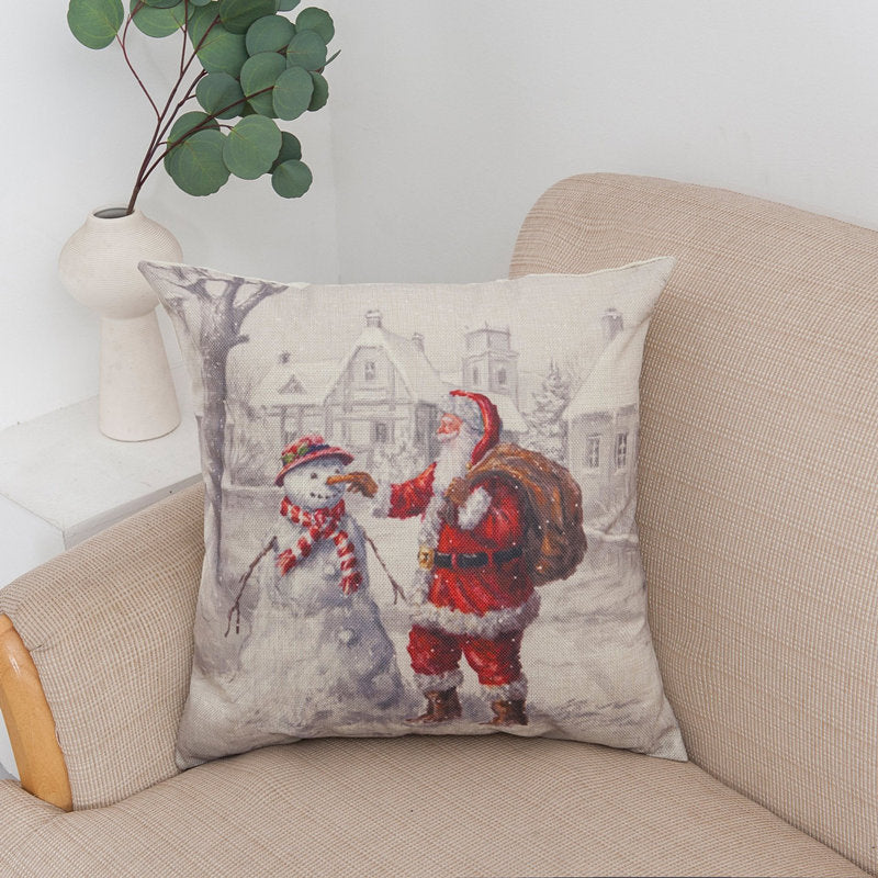 KTX-953427 Christmas Linen Pillowcase with Stripes - 45x45cm, Multiple Colors Available
