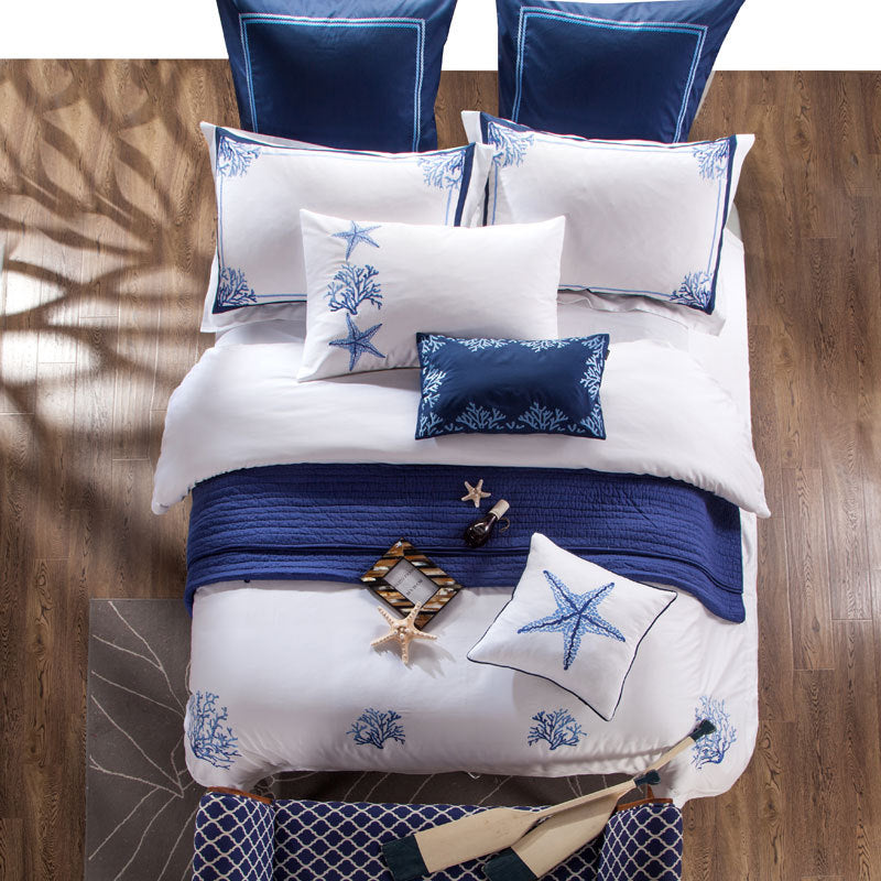 KTX-954003 Four-Piece White Cotton Bedding Set with Embroidery - Simple Nordic Style