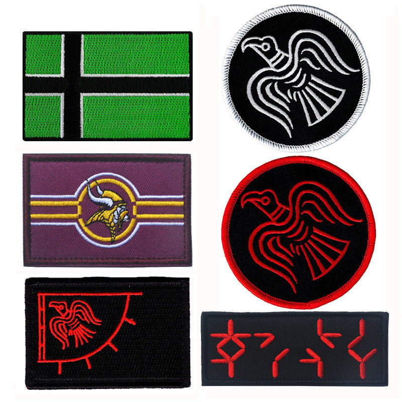KTX-954451 Viking Flag Embroidered Velcro Patch for Customization on Bags, Hats, and Apparel