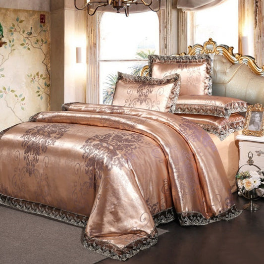 KTX-954835 Elegant Satin Embroidery Modal Jacquard Cotton Four-Piece Bedding Set with Floral Pattern for Standard and Plus-Size Beds