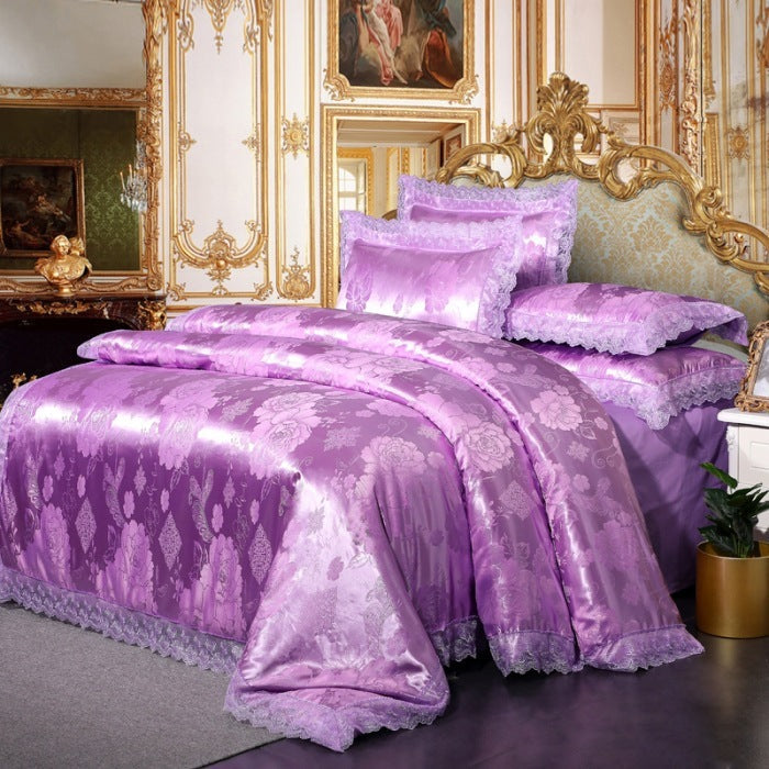 KTX-954835 Elegant Satin Embroidery Modal Jacquard Cotton Four-Piece Bedding Set with Floral Pattern for Standard and Plus-Size Beds