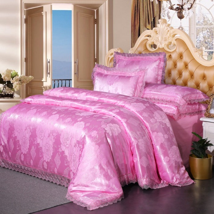 KTX-954835 Elegant Satin Embroidery Modal Jacquard Cotton Four-Piece Bedding Set with Floral Pattern for Standard and Plus-Size Beds