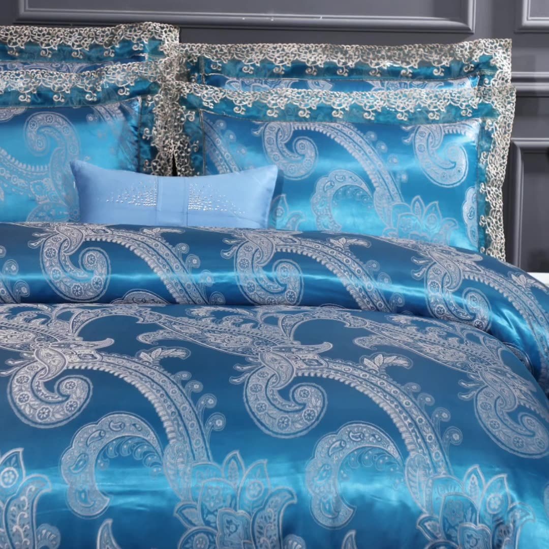 KTX-954835 Elegant Satin Embroidery Modal Jacquard Cotton Four-Piece Bedding Set with Floral Pattern for Standard and Plus-Size Beds