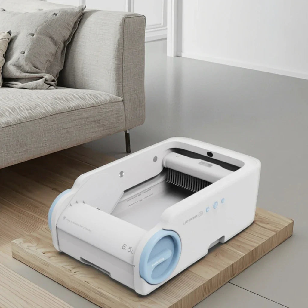 KTX-954963 Semi-Enclosed Cat Litter Box with Odor Control and Automatic Cleaning Features, 10kg Capacity