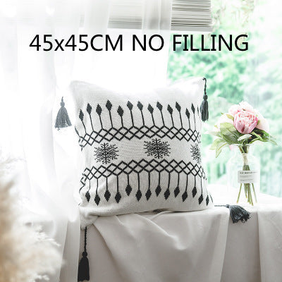 KTX-955667 Knitted Cotton Woolen Blanket with Geometric Pillowcases for Modern Home Décor